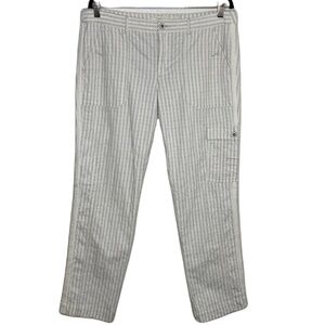 Anthropologie Hei Hei White Striped Cotton Cargo Pants Sz 12